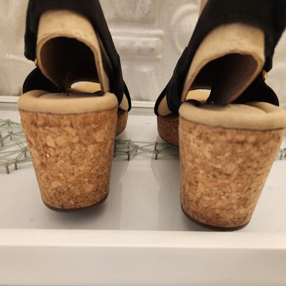 Clarks "Giselle Dove" Black Nubuck Wedge Sandals. Leather. NIB. Size 7.5 - Picture 6 of 9